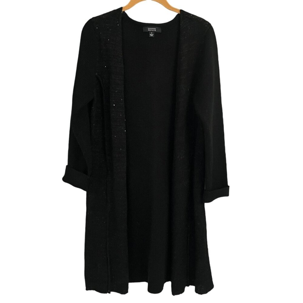 Cristina Ehrlich Black Knit Open Front Cardigan Sweater M